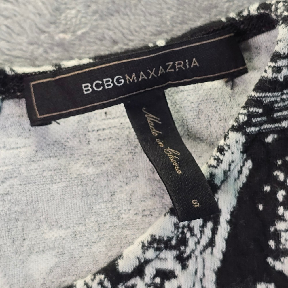 BCBGMAXAZRIA Dress Women Small Black White Abstract Print‎ Fit Flare Mini Modern - Picture 3 of 11